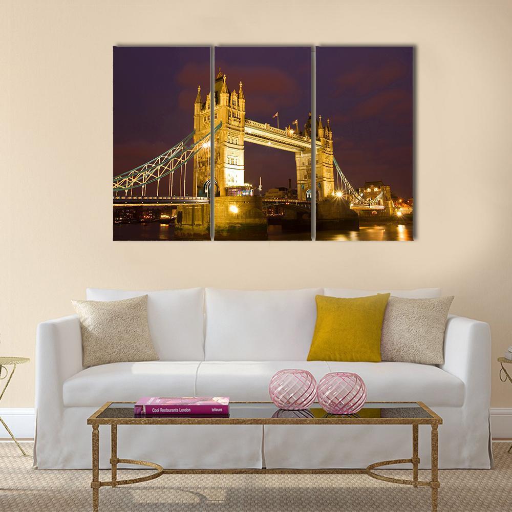 Tower Bridge In London At Twilight Time Canvas Wall Art-3 Horizontal-Gallery Wrap-37" x 24"-Tiaracle