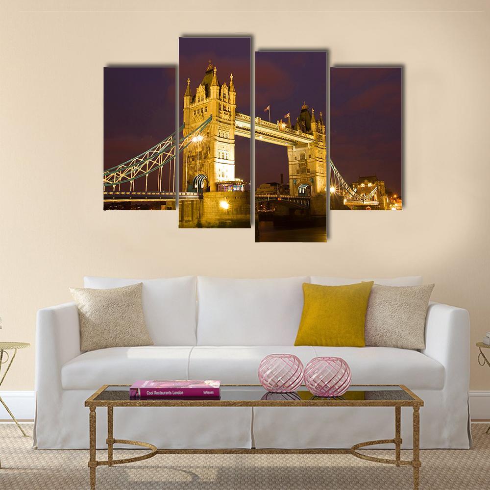Tower Bridge In London At Twilight Time Canvas Wall Art-5 Pop-Gallery Wrap-47" x 32"-Tiaracle