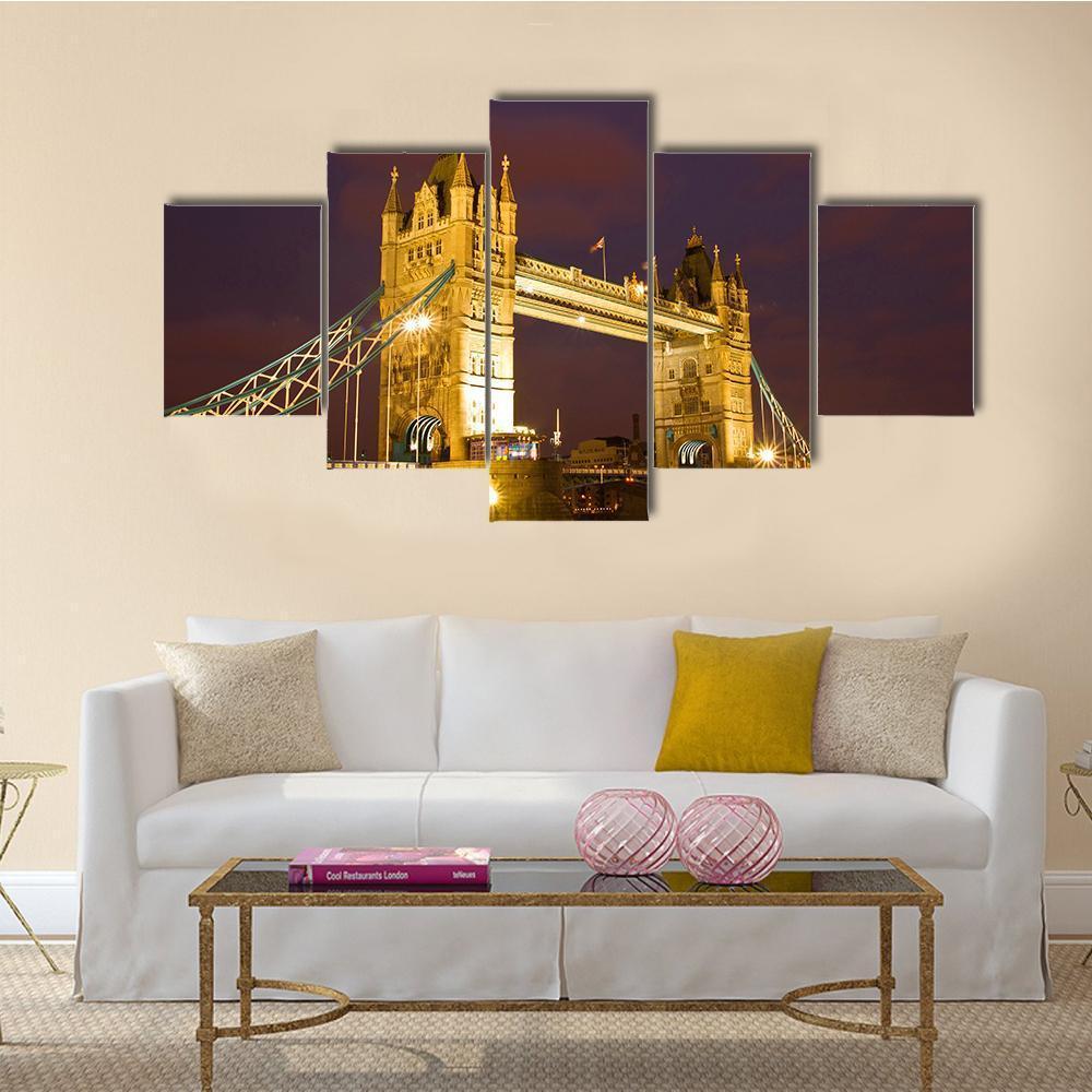 Tower Bridge In London At Twilight Time Canvas Wall Art-5 Star-Gallery Wrap-62" x 32"-Tiaracle