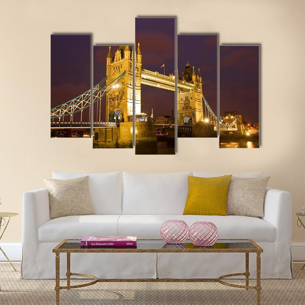 Tower Bridge In London At Twilight Time Canvas Wall Art-3 Horizontal-Gallery Wrap-25" x 16"-Tiaracle