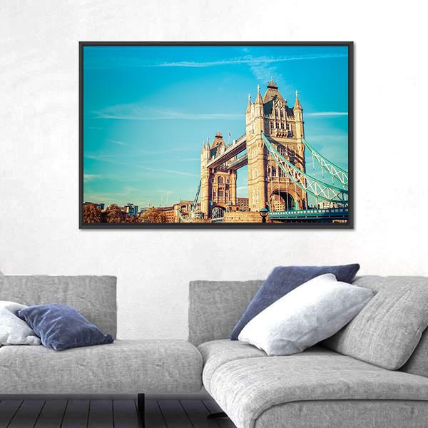Tower Bridge In London Canvas Wall Art-1 Piece-Floating Frame-24" x 16"-Tiaracle