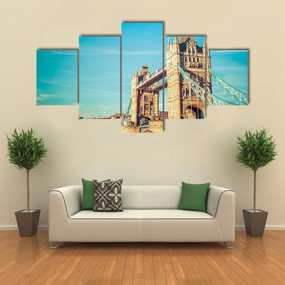 Tower Bridge In London Canvas Wall Art-5 Star-Gallery Wrap-62" x 32"-Tiaracle