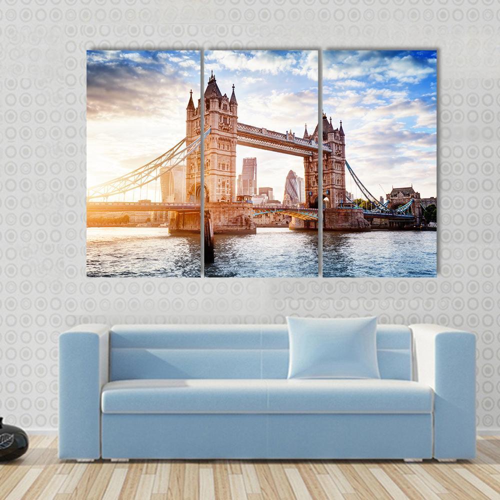 Tower Bridge In London Sunset With Beautiful Clouds Canvas Wall Art-3 Horizontal-Gallery Wrap-37" x 24"-Tiaracle