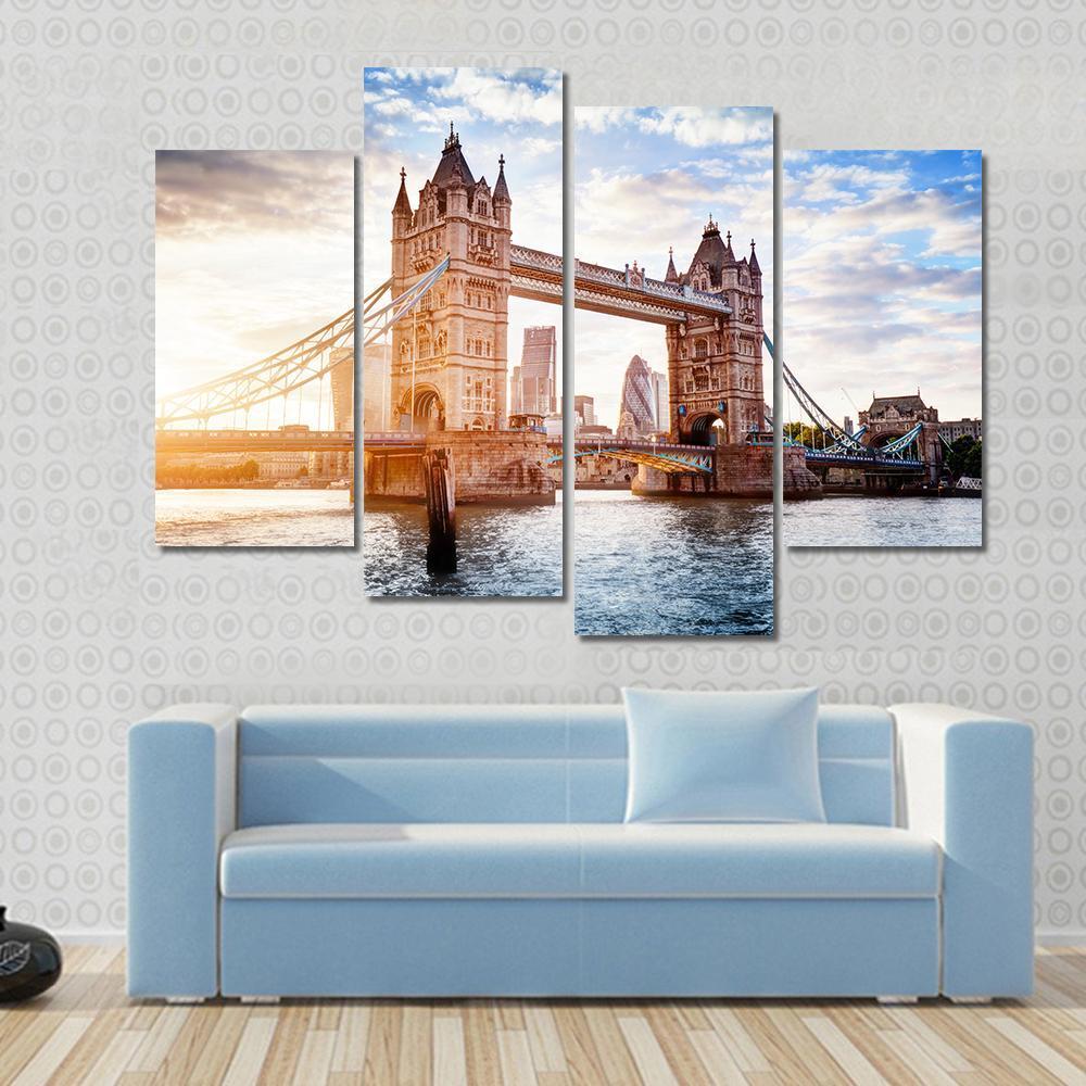 Tower Bridge In London Sunset With Beautiful Clouds Canvas Wall Art-4 Pop-Gallery Wrap-50" x 32"-Tiaracle