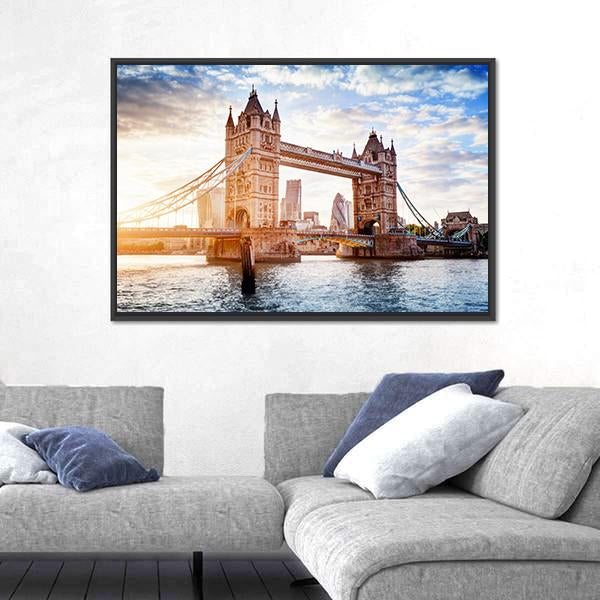 Tower Bridge In London Sunset With Beautiful Clouds Canvas Wall Art-1 Piece-Floating Frame-24" x 16"-Tiaracle