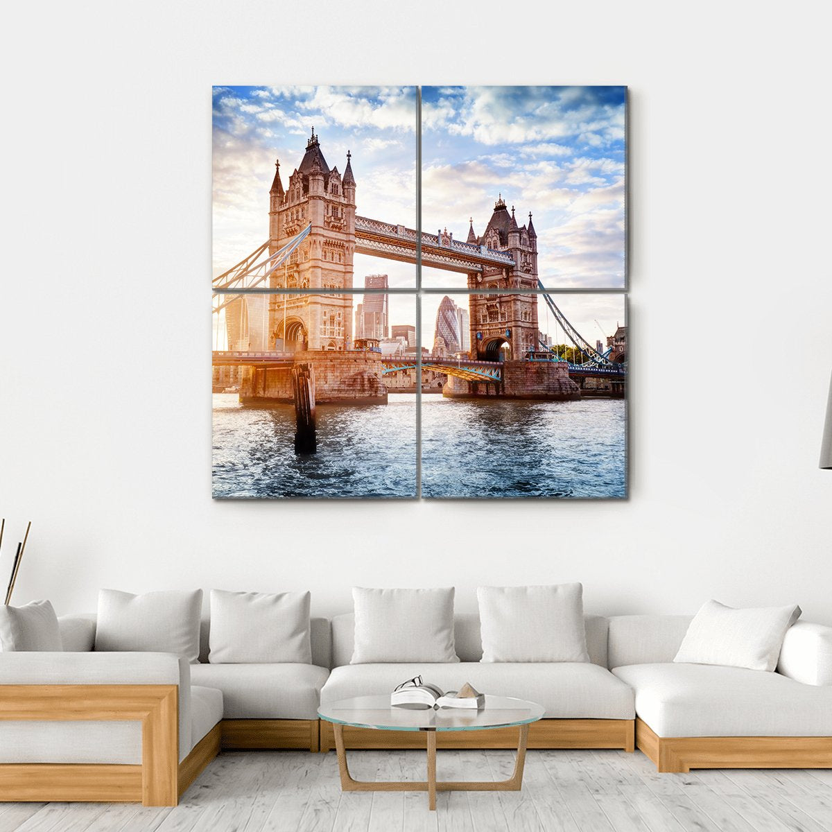 Tower Bridge In London Sunset With Beautiful Clouds Canvas Wall Art-4 Square-Gallery Wrap-17" x 17"-Tiaracle