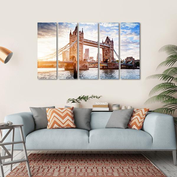 Tower Bridge In London Sunset With Beautiful Clouds Canvas Wall Art-5 Horizontal-Gallery Wrap-22" x 12"-Tiaracle
