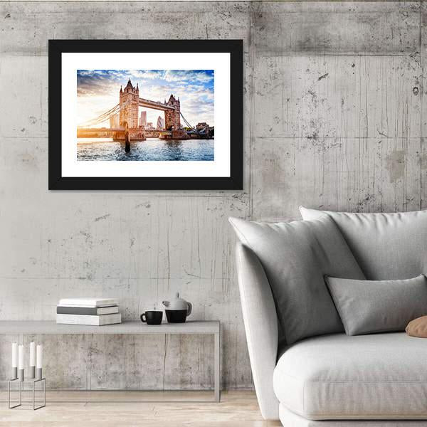 Tower Bridge In London Sunset With Beautiful Clouds Canvas Wall Art-3 Horizontal-Gallery Wrap-25" x 16"-Tiaracle
