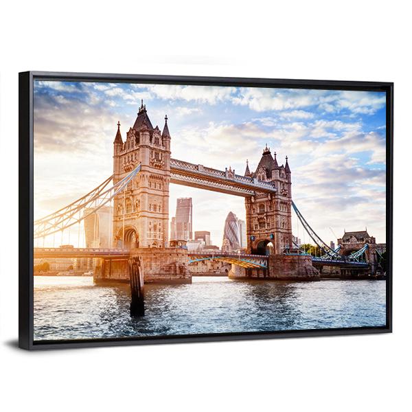 Tower Bridge In London Sunset With Beautiful Clouds Canvas Wall Art-3 Horizontal-Gallery Wrap-25" x 16"-Tiaracle