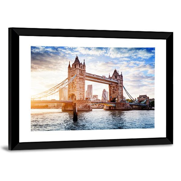 Tower Bridge In London Sunset With Beautiful Clouds Canvas Wall Art-5 Horizontal-Gallery Wrap-22" x 12"-Tiaracle