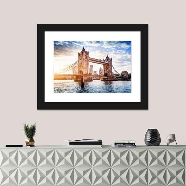 Tower Bridge In London Sunset With Beautiful Clouds Canvas Wall Art-3 Horizontal-Gallery Wrap-25" x 16"-Tiaracle