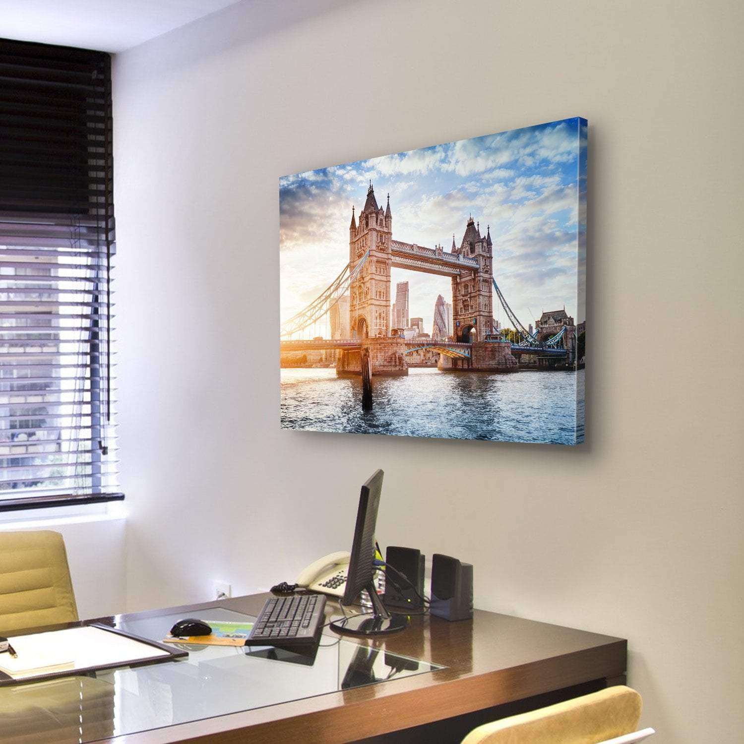 Tower Bridge In London Sunset With Beautiful Clouds Canvas Wall Art-1 Piece-Gallery Wrap-48" x 32"-Tiaracle