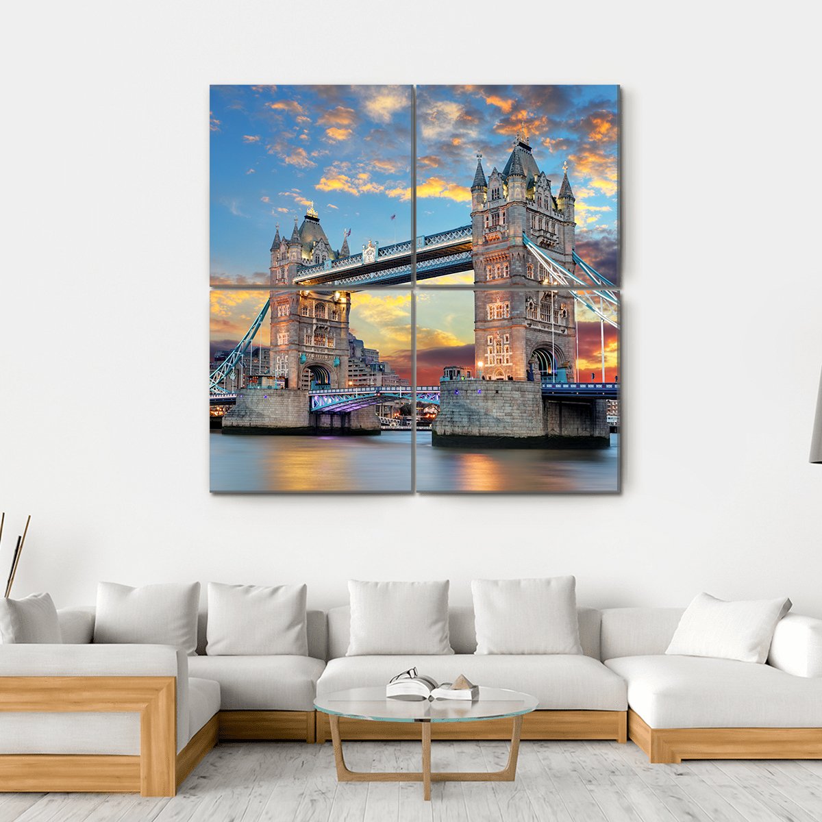 Tower Bridge in London UK Canvas Wall Art-4 Square-Gallery Wrap-17" x 17"-Tiaracle
