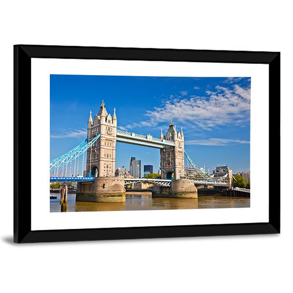 Tower Bridge In London Under Blue Sky Canvas Wall Art-5 Horizontal-Gallery Wrap-22" x 12"-Tiaracle