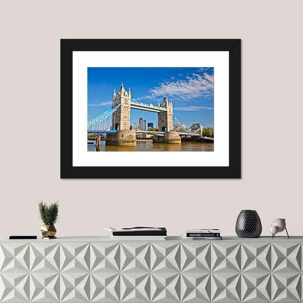 Tower Bridge In London Under Blue Sky Canvas Wall Art-5 Horizontal-Gallery Wrap-22" x 12"-Tiaracle