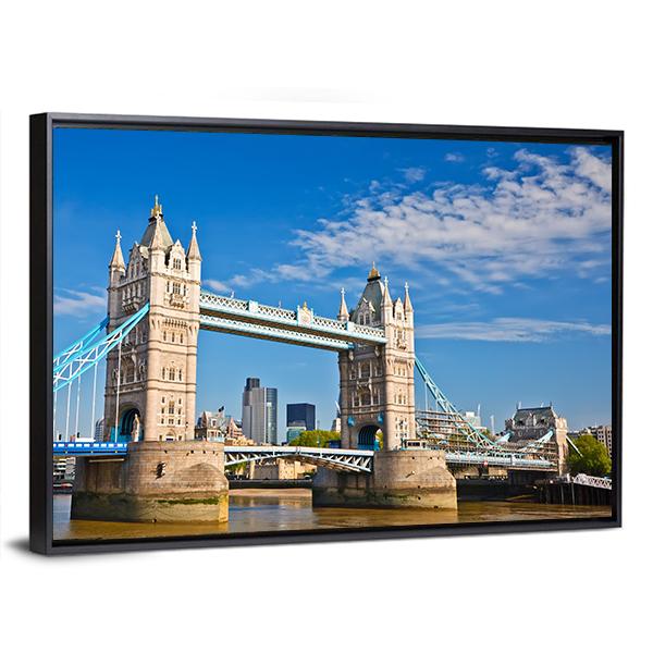 Tower Bridge In London Under Blue Sky Canvas Wall Art-5 Horizontal-Gallery Wrap-22" x 12"-Tiaracle