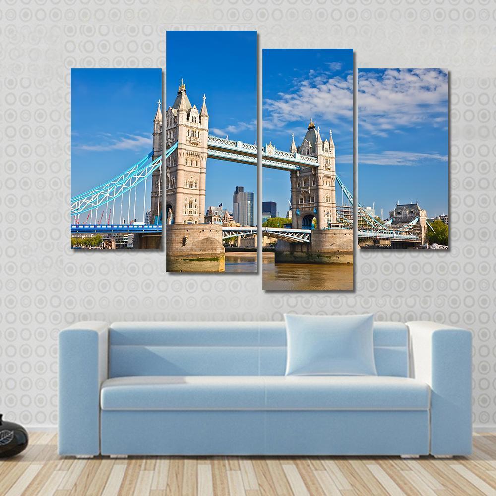 Tower Bridge In London Under Blue Sky Canvas Wall Art-4 Pop-Gallery Wrap-50" x 32"-Tiaracle
