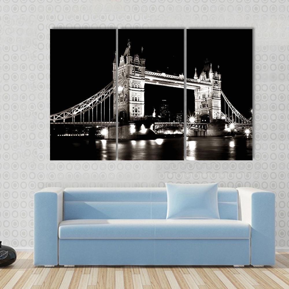 Tower Bridge Night View Canvas Wall Art-3 Horizontal-Gallery Wrap-37" x 24"-Tiaracle