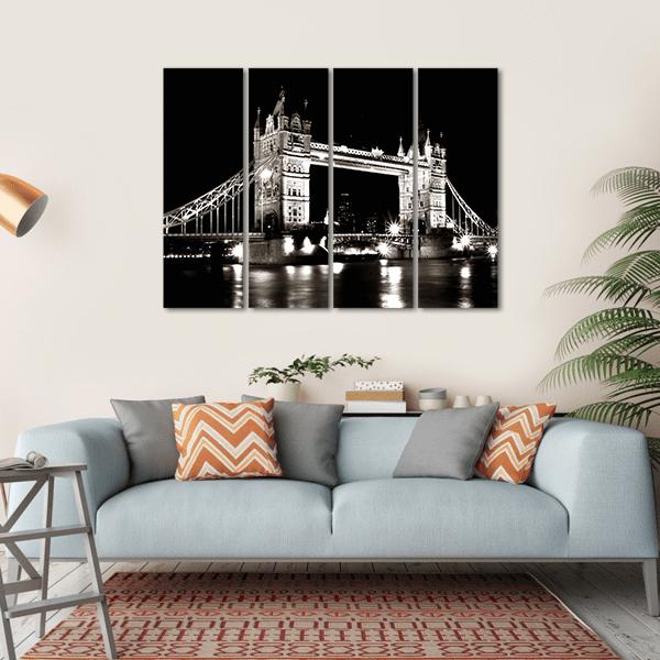 Tower Bridge Night View Canvas Wall Art-4 Horizontal-Gallery Wrap-34" x 24"-Tiaracle