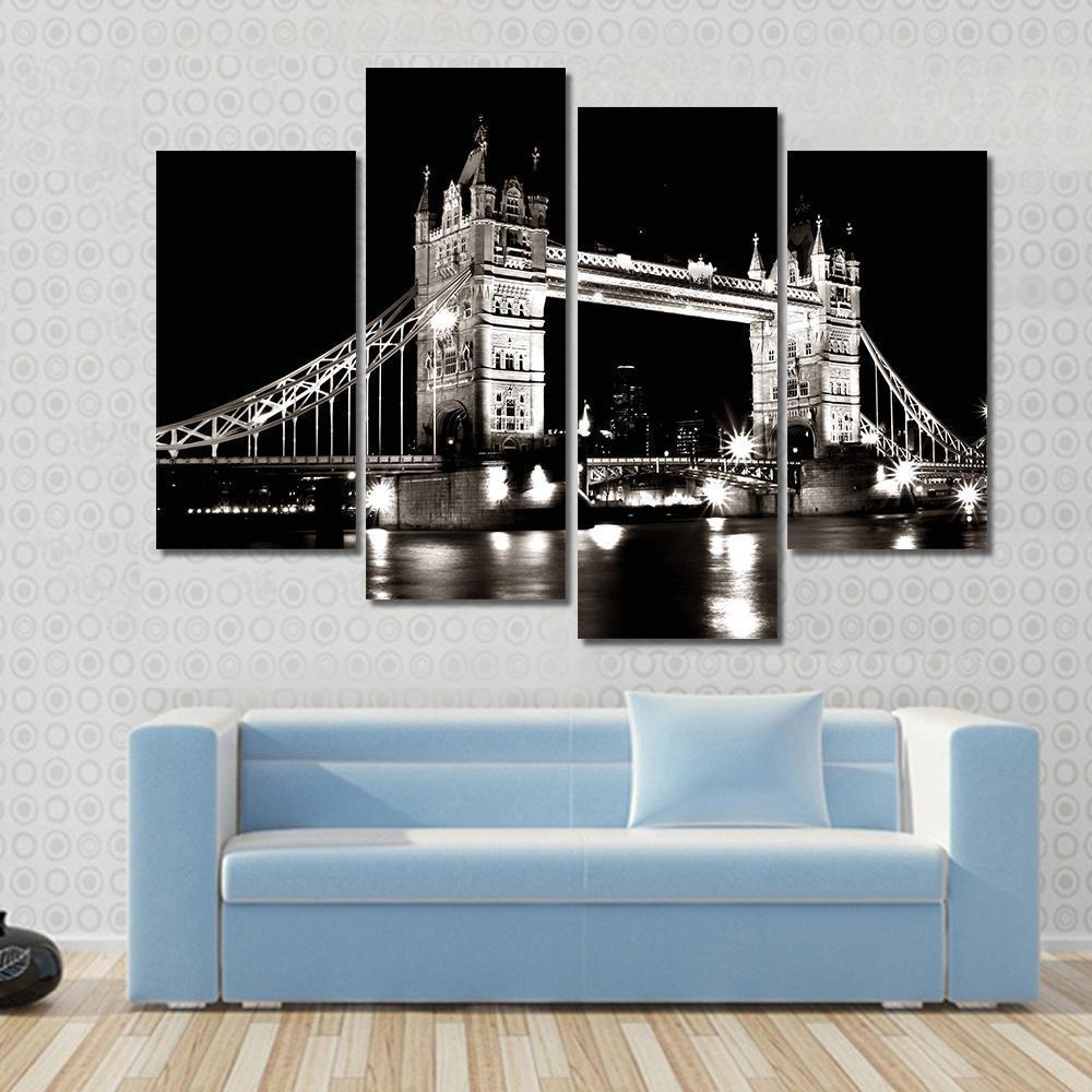 Tower Bridge Night View Canvas Wall Art-4 Pop-Gallery Wrap-50" x 32"-Tiaracle