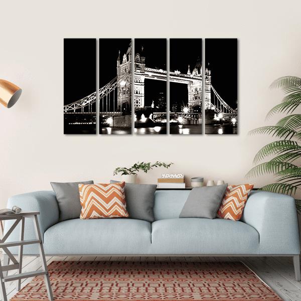 Tower Bridge Night View Canvas Wall Art-5 Horizontal-Gallery Wrap-22" x 12"-Tiaracle