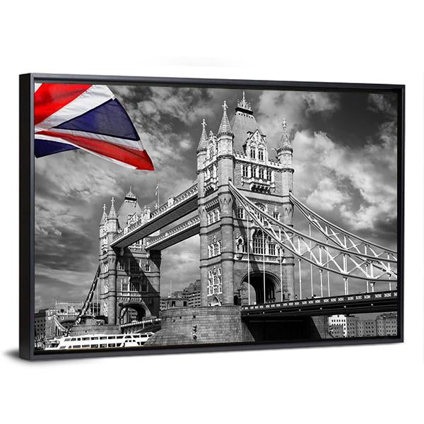 Tower Bridge London In Black &amp; White Canvas Wall Art-3 Horizontal-Gallery Wrap-25" x 16"-Tiaracle
