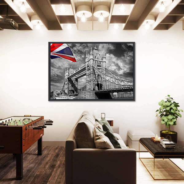 Tower Bridge London In Black &amp; White Canvas Wall Art-3 Horizontal-Gallery Wrap-25" x 16"-Tiaracle