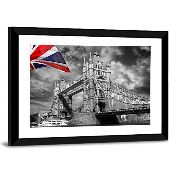 Tower Bridge London In Black &amp; White Canvas Wall Art-3 Horizontal-Gallery Wrap-25" x 16"-Tiaracle