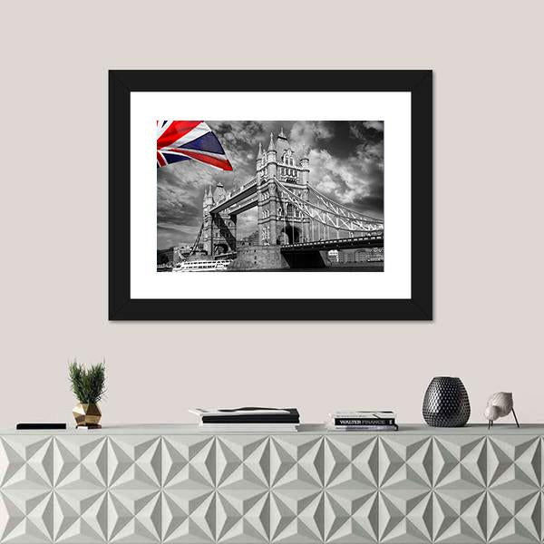 Tower Bridge London In Black &amp; White Canvas Wall Art-3 Horizontal-Gallery Wrap-25" x 16"-Tiaracle