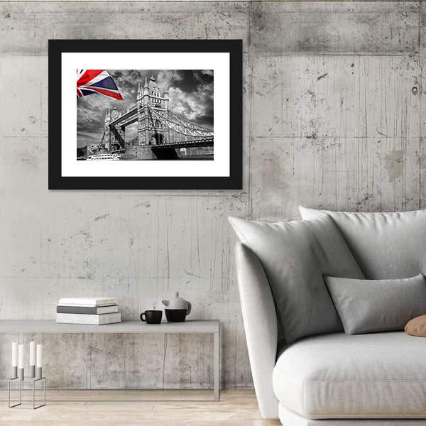 Tower Bridge London In Black &amp; White Canvas Wall Art-3 Horizontal-Gallery Wrap-25" x 16"-Tiaracle