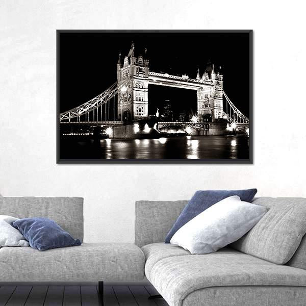 Tower Bridge Night View Canvas Wall Art-1 Piece-Floating Frame-24" x 16"-Tiaracle