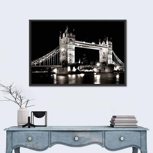 Tower Bridge Night View Canvas Wall Art-3 Horizontal-Gallery Wrap-25" x 16"-Tiaracle