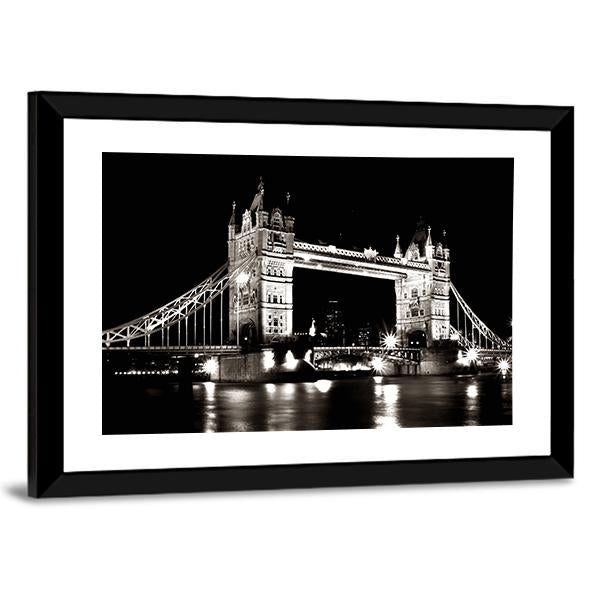 Tower Bridge Night View Canvas Wall Art-1 Piece-Framed Print-20" x 16"-Tiaracle