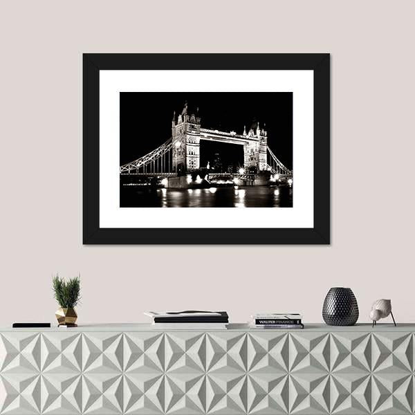 Tower Bridge Night View Canvas Wall Art-3 Horizontal-Gallery Wrap-25" x 16"-Tiaracle