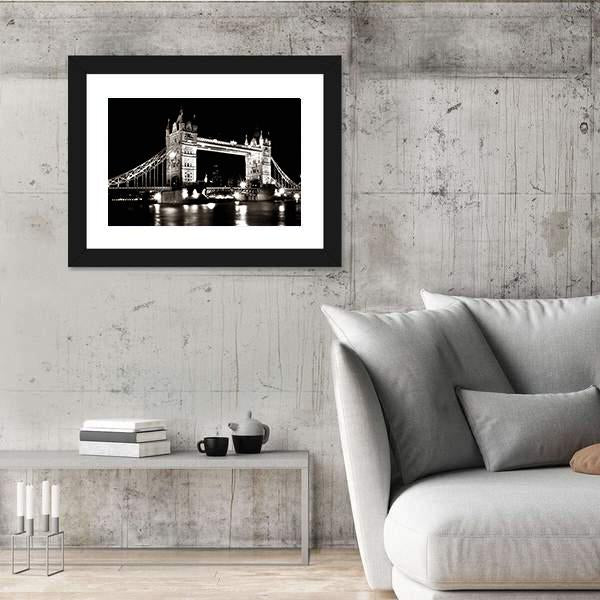 Tower Bridge Night View Canvas Wall Art-5 Horizontal-Gallery Wrap-22" x 12"-Tiaracle