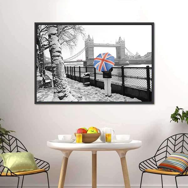 Tower Bridge On Snowy Day Canvas Wall Art-3 Horizontal-Gallery Wrap-25" x 16"-Tiaracle