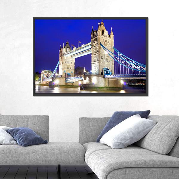 Tower Bridge Over River Thames Canvas Wall Art-1 Piece-Floating Frame-24" x 16"-Tiaracle