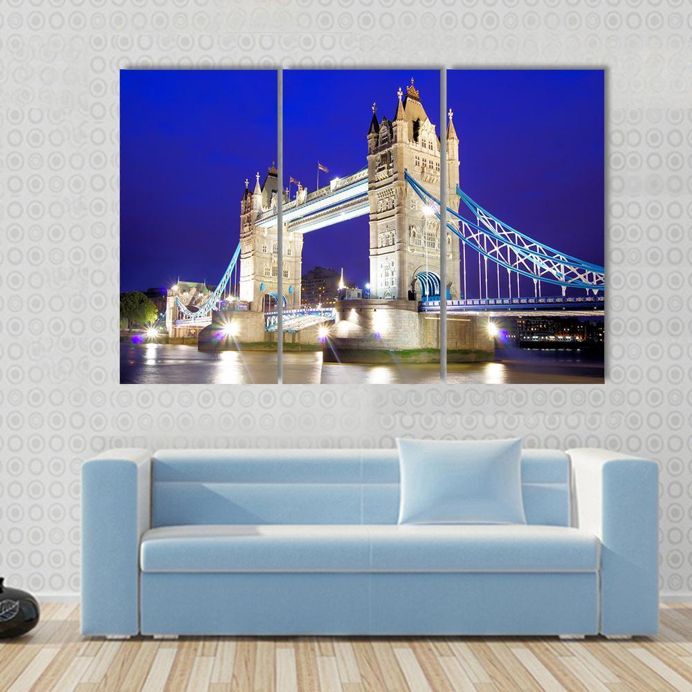Tower Bridge Over River Thames Canvas Wall Art-3 Horizontal-Gallery Wrap-37" x 24"-Tiaracle