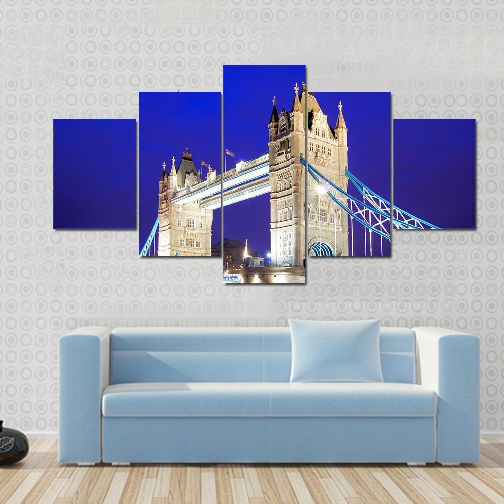 Tower Bridge Over River Thames Canvas Wall Art-5 Star-Gallery Wrap-62" x 32"-Tiaracle