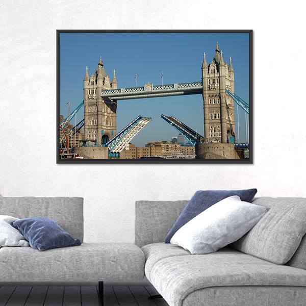 Tower Bridge Over The River Thames London Canvas Wall Art-1 Piece-Floating Frame-24" x 16"-Tiaracle