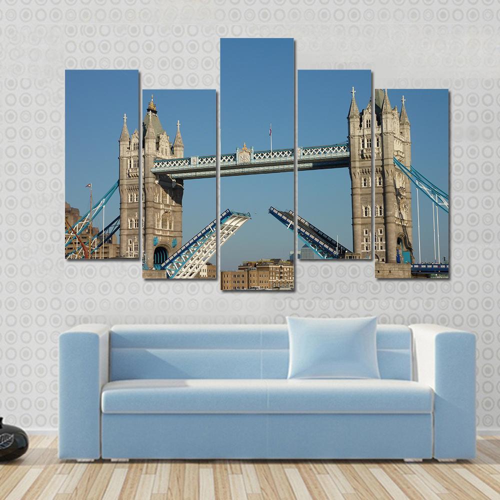 Tower Bridge Over The River Thames London Canvas Wall Art-5 Pop-Gallery Wrap-47" x 32"-Tiaracle