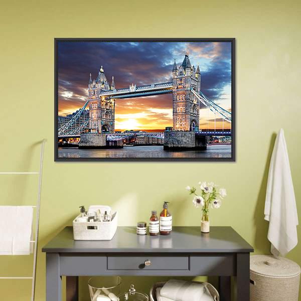 Tower Bridge UK Canvas Wall Art-1 Piece-Floating Frame-24" x 16"-Tiaracle
