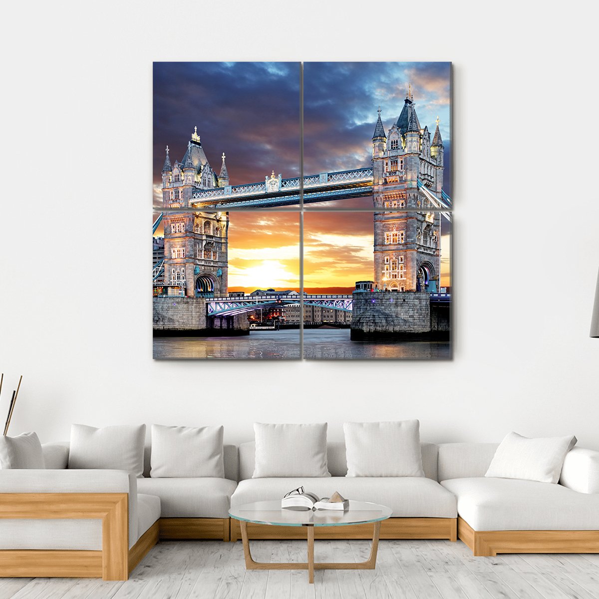 Tower Bridge UK Canvas Wall Art-4 Square-Gallery Wrap-17" x 17"-Tiaracle