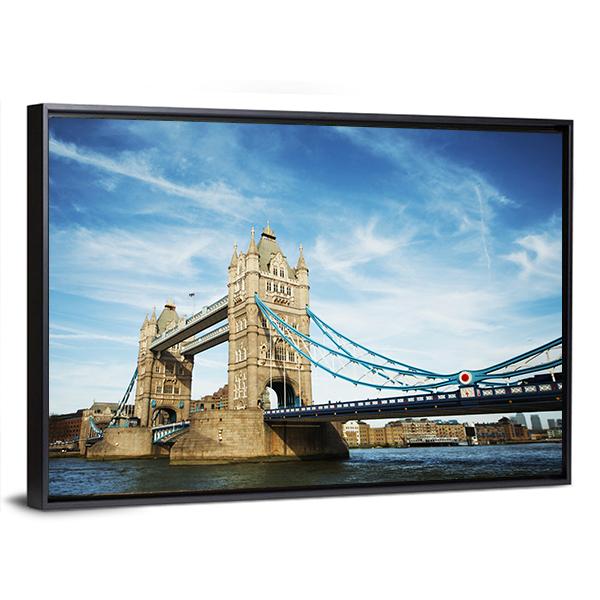 Tower Bridge Under Cloudy Sky Canvas Wall Art-3 Horizontal-Gallery Wrap-25" x 16"-Tiaracle