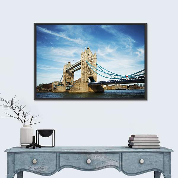 Tower Bridge Under Cloudy Sky Canvas Wall Art-3 Horizontal-Gallery Wrap-25" x 16"-Tiaracle