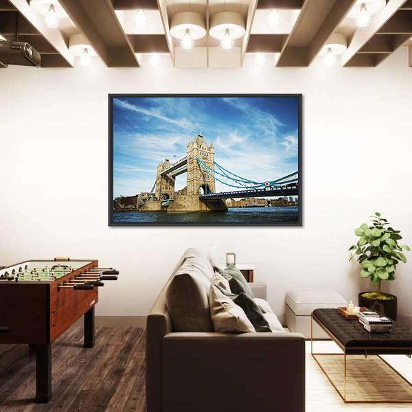 Tower Bridge Under Cloudy Sky Canvas Wall Art-3 Horizontal-Gallery Wrap-25" x 16"-Tiaracle