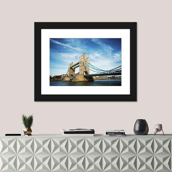 Tower Bridge Under Cloudy Sky Canvas Wall Art-3 Horizontal-Gallery Wrap-25" x 16"-Tiaracle