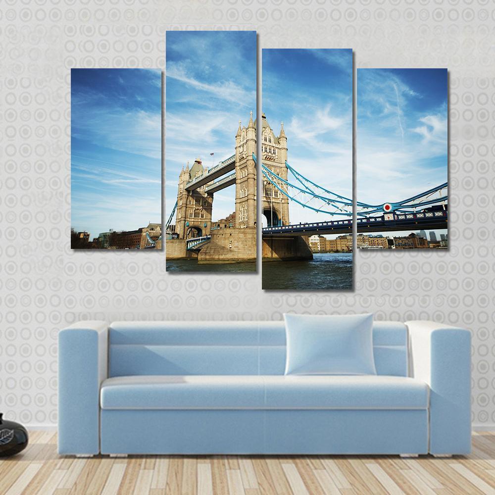Tower Bridge Under Cloudy Sky Canvas Wall Art-4 Pop-Gallery Wrap-50" x 32"-Tiaracle