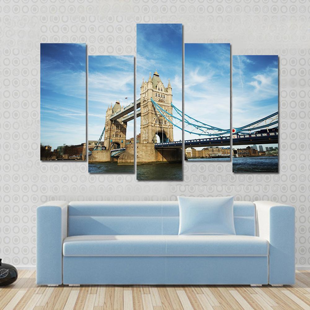 Tower Bridge Under Cloudy Sky Canvas Wall Art-5 Pop-Gallery Wrap-47" x 32"-Tiaracle