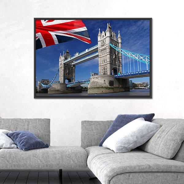 Tower Bridge With England Flag Canvas Wall Art-1 Piece-Floating Frame-24" x 16"-Tiaracle